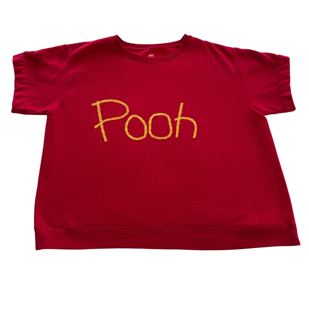 Pooh Short Sleeve Sweatshirt Women Large Red Graphic Fleece Relaxed Fit